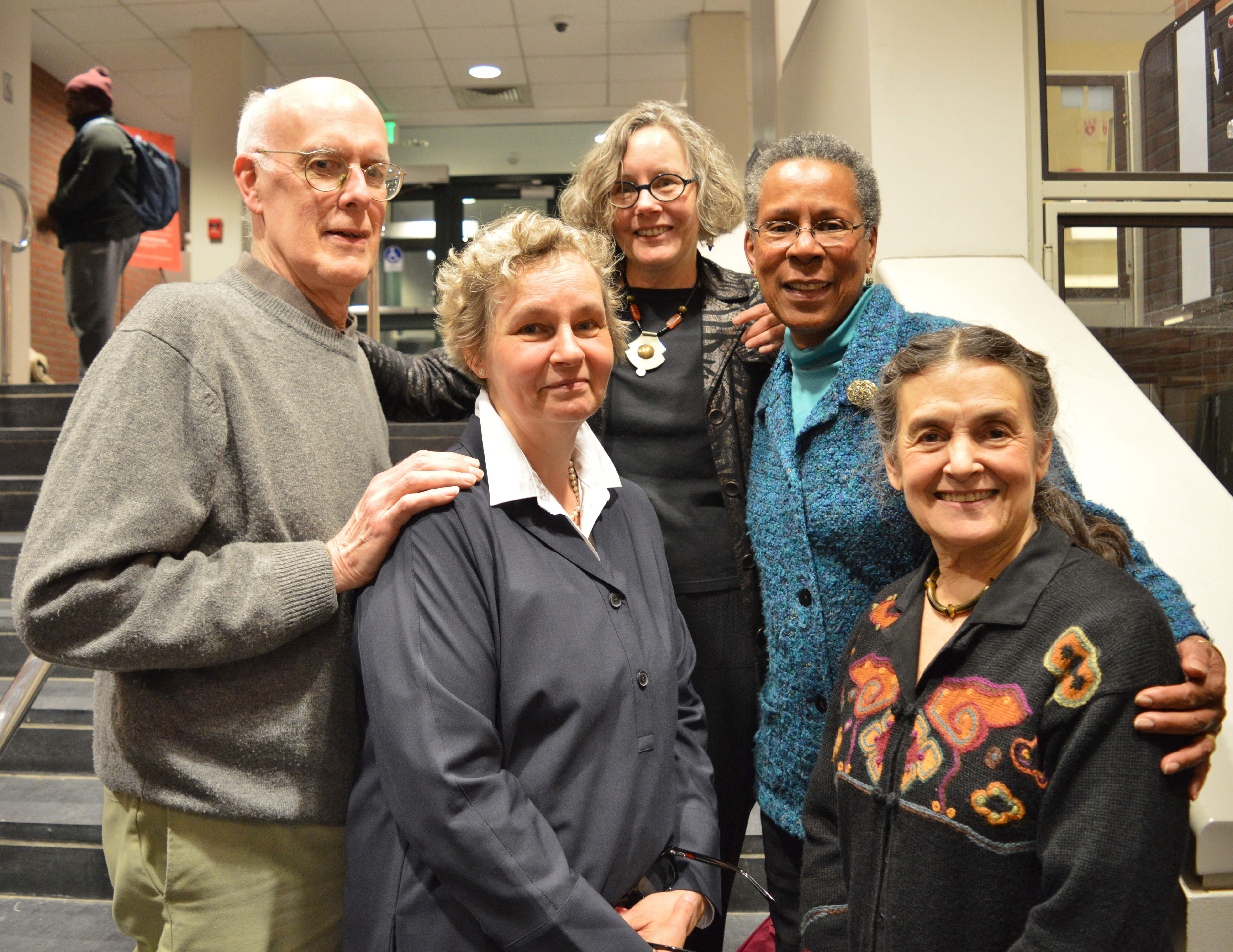 from left: Professor William B. Rhoads, Mary Prevo, Christine Mullen Kreamer, Cynthia Farrell Johnson and Professor Jaimee Uhlenbrock, photo by Katie Gantley